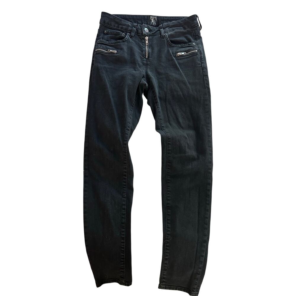 PRPS Camaro Black Mid Rise Skinny Jeans Zip Pocket Moto Detail Sz 26